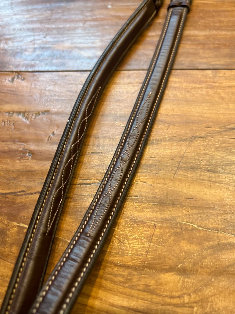 Huntley Equestrian Fancy Stitched Square Raised Laced Reins - Medium Pony